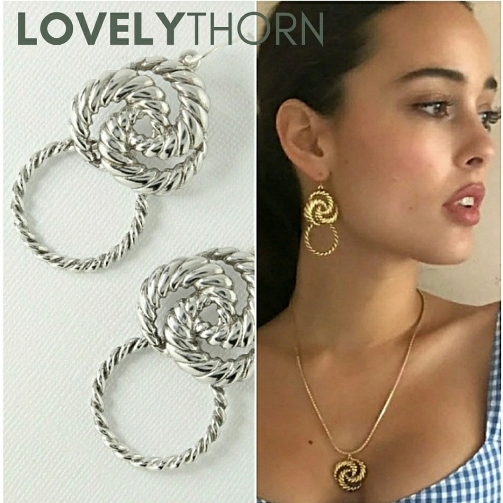VANESSA MOONEY // ltd ed silver twisted rope drop hoop earrings last one!
